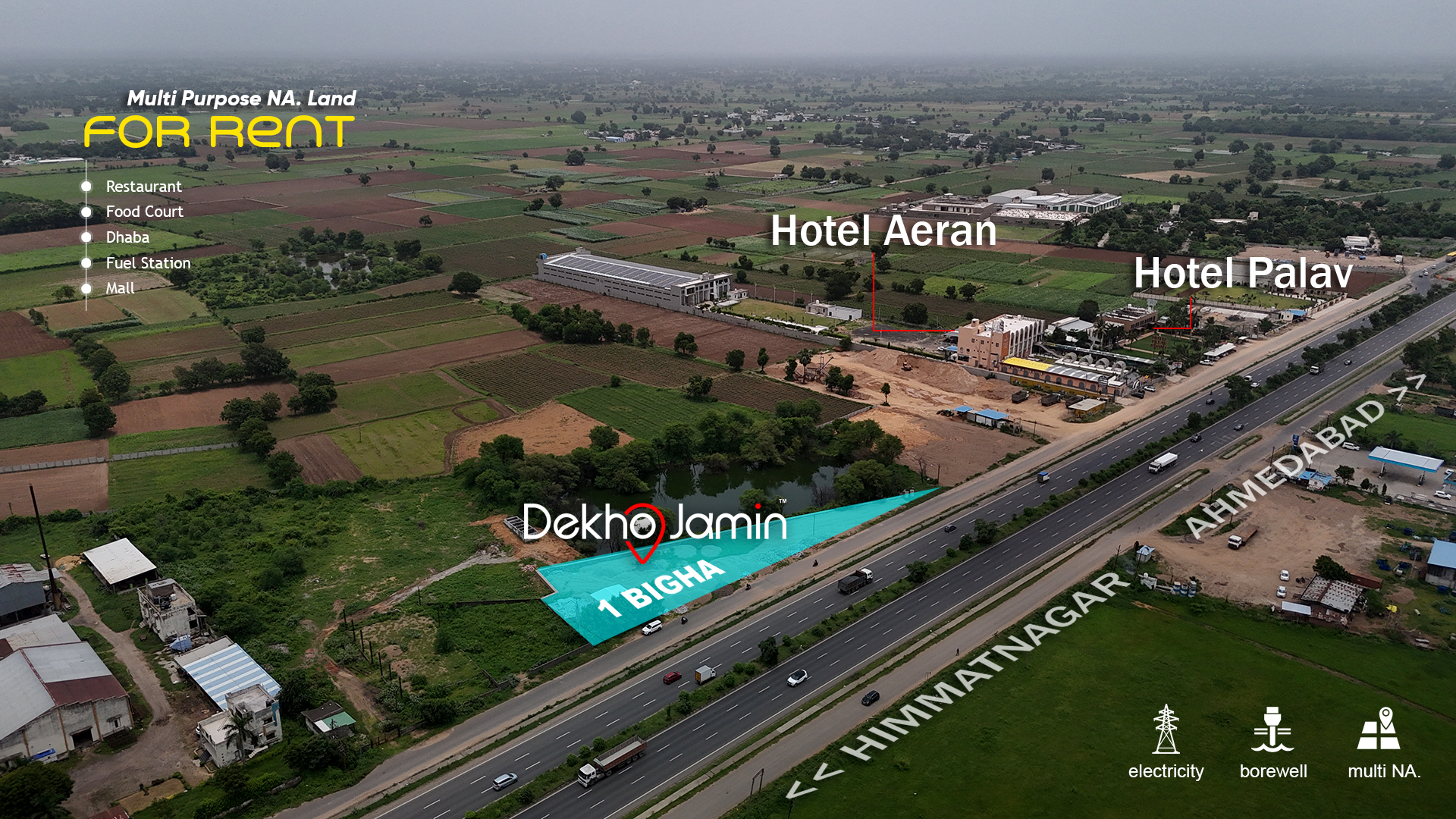 1 Bigha Multi NA Land for Rent Ahmedabad to Himmatnagar Highway