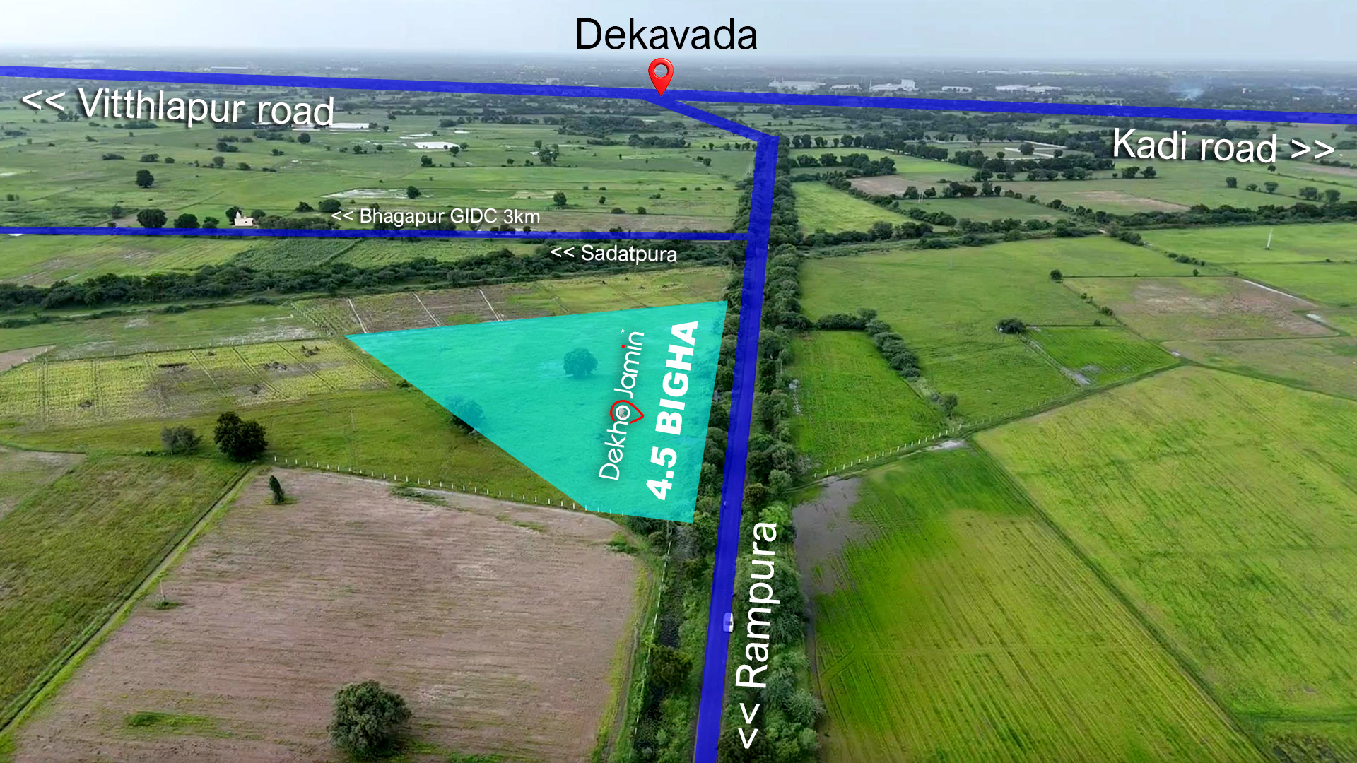 4.5 Bigha Agriculture Land for Sell in Sadatpura, Detroj Road Touch